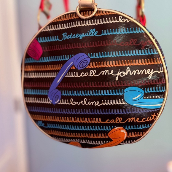 Vtg Betsey Johnson Y2K Black Call Me Betseyville Phone Barrel Bag Dress Handbag - Picture 5 of 14